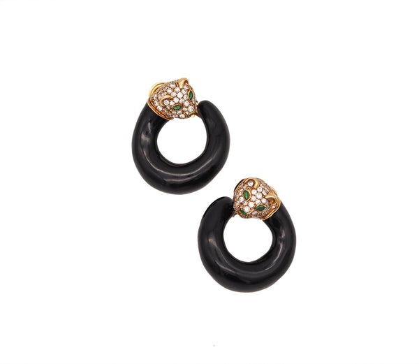 Fred of Paris Enamel Panther Clips Earrings In 18Kt Yellow Gold With 3.56 Ctw In Diamonds