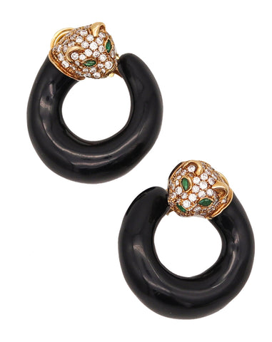 Fred of Paris Enamel Panther Clips Earrings In 18Kt Yellow Gold With 3.56 Ctw In Diamonds