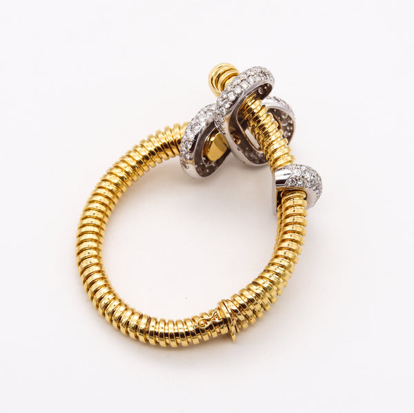 *Carlo Weingrill 1960 Retro Tubogas Bracelet in 18 Kt Gold & Platinum with 15.36 Cts in Diamonds