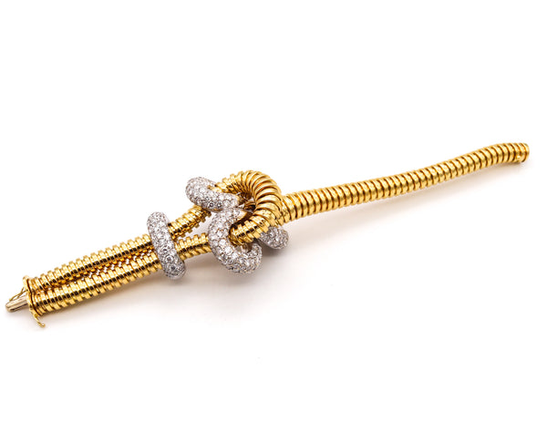 *Carlo Weingrill 1960 Retro Tubogas Bracelet in 18 Kt Gold & Platinum with 15.36 Cts in Diamonds