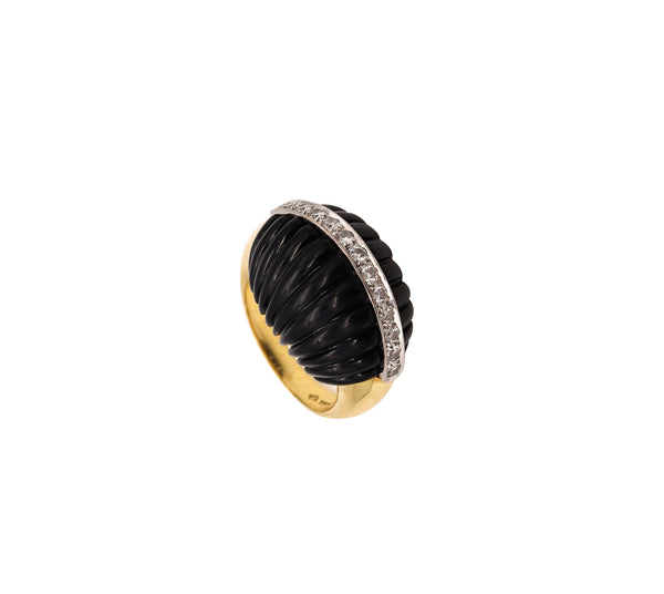 *H. Stern 1960 Mid Century Dome Ring in 18 Kt Gold with 35.4 Cts in Diamonds & Onyx