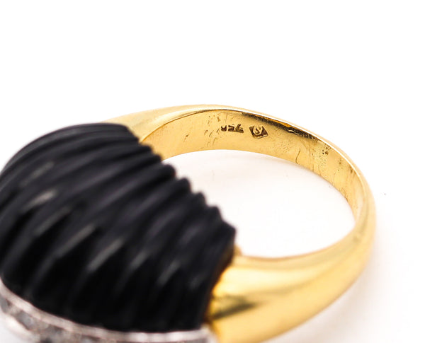 *H. Stern 1960 Mid Century Dome Ring in 18 Kt Gold with 35.4 Cts in Diamonds & Onyx