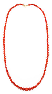Italian 1960 Mid Century Necklace In 18Kt Yellow Gold With Graduated Red Sardinian Coral Beads