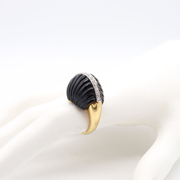*H. Stern 1960 Mid Century Dome Ring in 18 Kt Gold with 35.4 Cts in Diamonds & Onyx