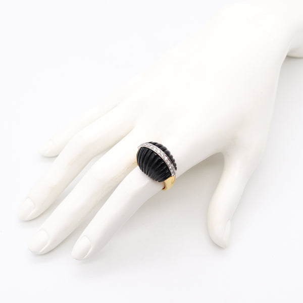 *H. Stern 1960 Mid Century Dome Ring in 18 Kt Gold with 35.4 Cts in Diamonds & Onyx