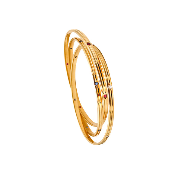 Cartier Paris Trinity Bangles In 18Kt Yellow Gold With 1.23 Ctw In Diamonds Sapphires And Rubies