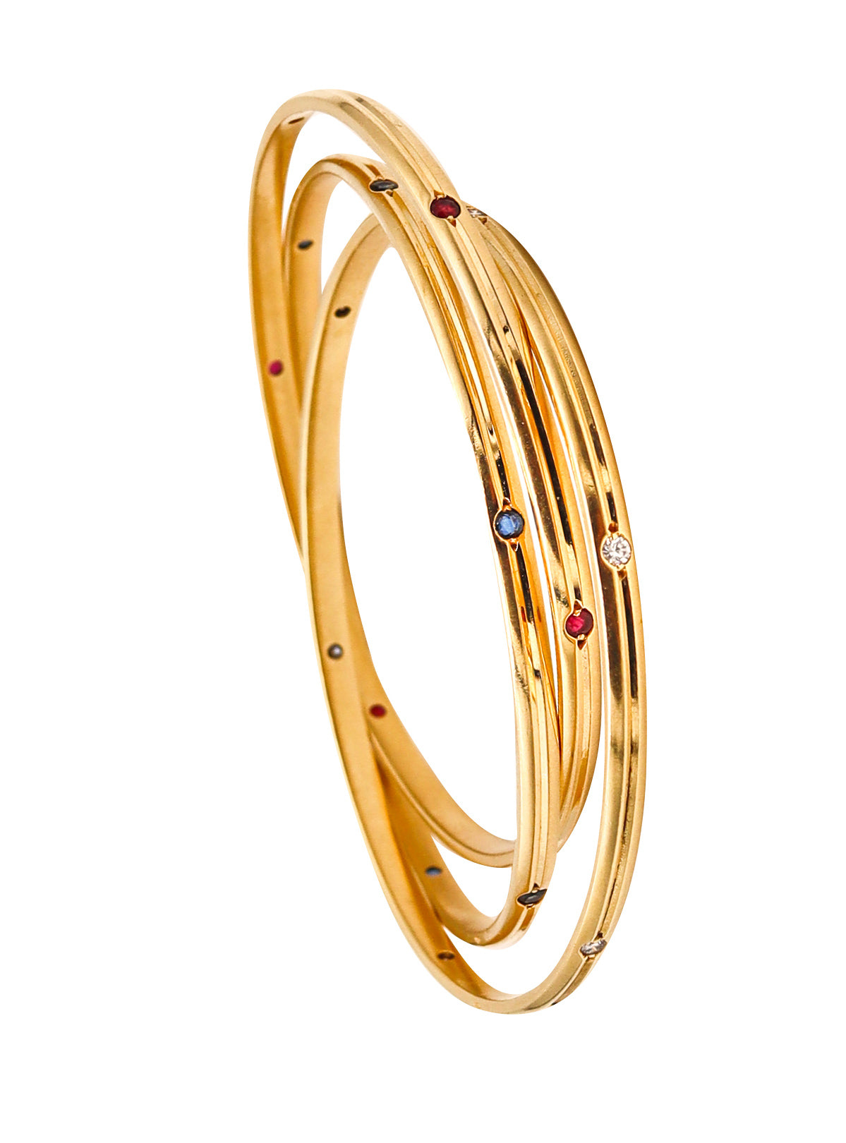 Cartier Paris Trinity Bangles In 18Kt Yellow Gold With 1.23 Ctw In Diamonds Sapphires And Rubies