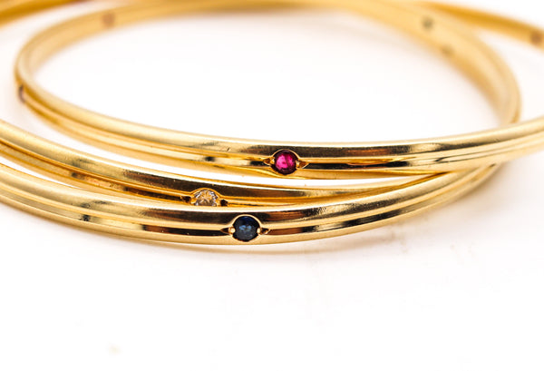 Cartier Paris Trinity Bangles In 18Kt Yellow Gold With 1.23 Ctw In Diamonds Sapphires And Rubies