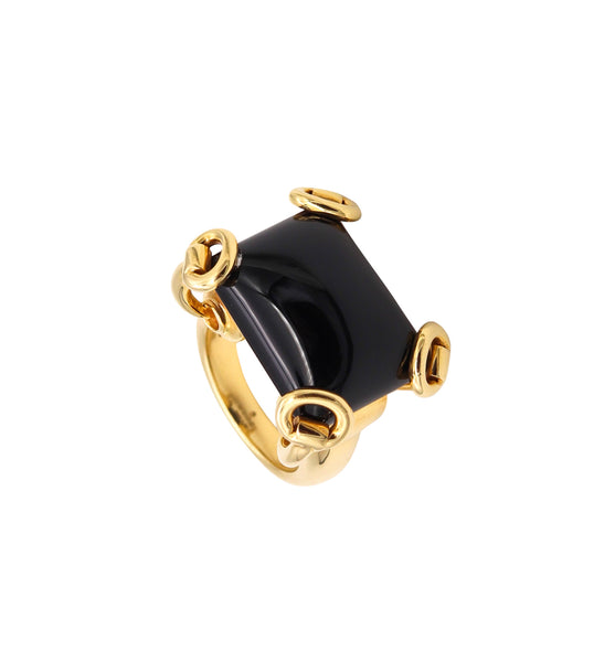 Gucci Milano Horsebit Cocktail Ring In 18Kt Yellow Gold With 26 Cts Black Onyx