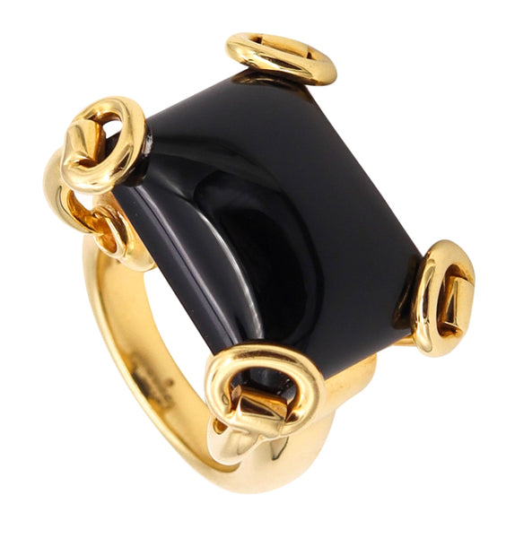 Gucci Milano Horsebit Cocktail Ring In 18Kt Yellow Gold With 26 Cts Black Onyx