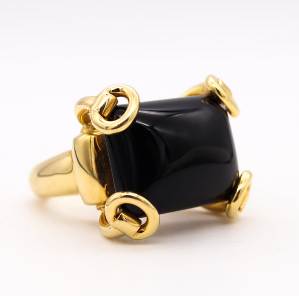 Gucci Milano Horsebit Cocktail Ring In 18Kt Yellow Gold With 26 Cts Black Onyx