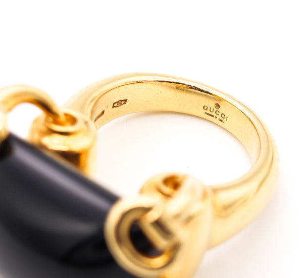 Gucci Milano Horsebit Cocktail Ring In 18Kt Yellow Gold With 26 Cts Black Onyx