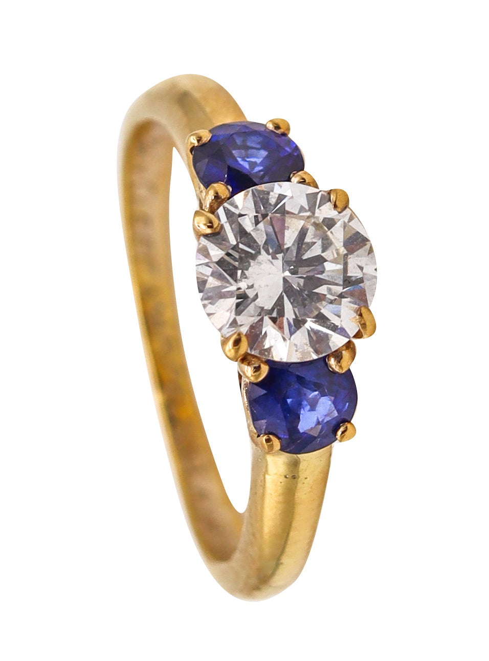 Van Cleef And Arpels Gia Certified Three Stone Ring In 18Kt Gold With 1.62 Ctw Diamonds And Sapphires