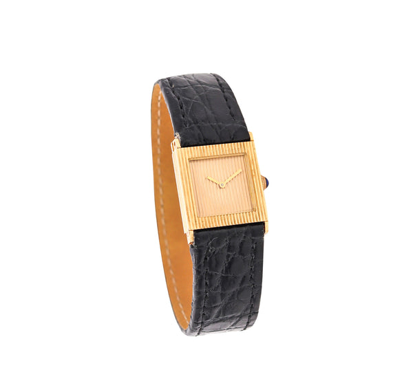 Boucheron Paris 1970 Stylish Wrist Watch In 18Kt Gold With Crocodile Band