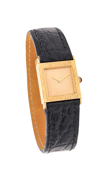 Boucheron Paris 1970 Stylish Wrist Watch In 18Kt Gold With Crocodile Band