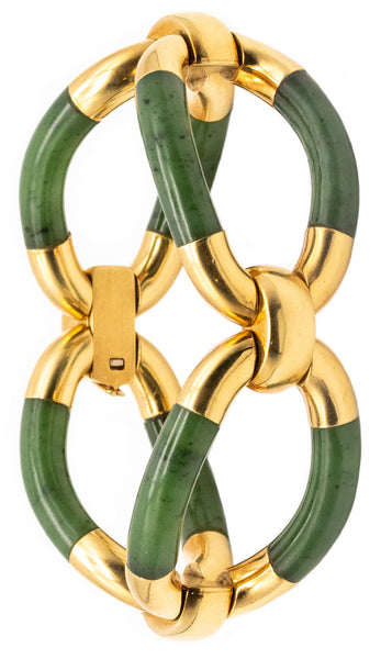 LOUIS FIESSLER 1970 MODERNIST 18 KT GOLD BRACELET WITH GREEN JADE NEPHRITE