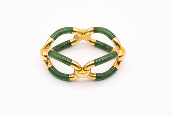 LOUIS FIESSLER 1970 MODERNIST 18 KT GOLD BRACELET WITH GREEN JADE NEPHRITE