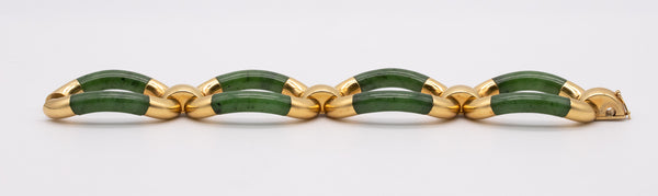 LOUIS FIESSLER 1970 MODERNIST 18 KT GOLD BRACELET WITH GREEN JADE NEPHRITE