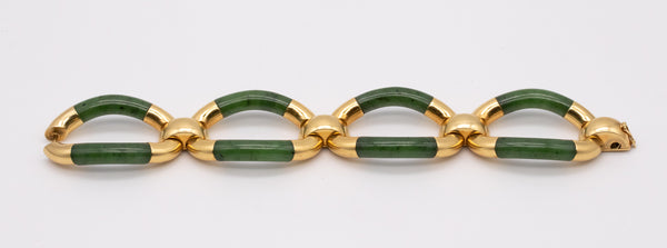 LOUIS FIESSLER 1970 MODERNIST 18 KT GOLD BRACELET WITH GREEN JADE NEPHRITE