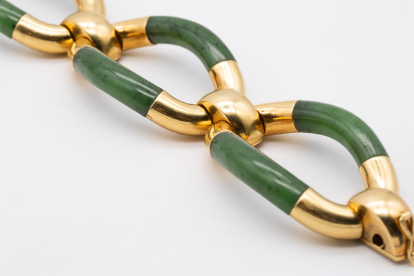 LOUIS FIESSLER 1970 MODERNIST 18 KT GOLD BRACELET WITH GREEN JADE NEPHRITE