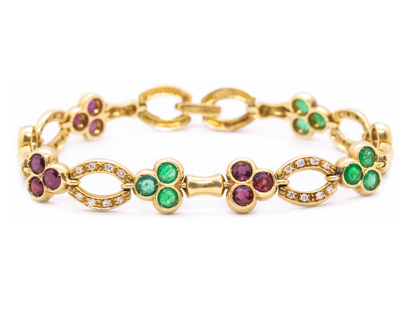 FRED OF PARIS 18 KT BRACELET WITH 7.89 Ctw RUBY, EMERALDS & DIAMONDS