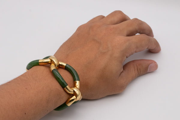 LOUIS FIESSLER 1970 MODERNIST 18 KT GOLD BRACELET WITH GREEN JADE NEPHRITE