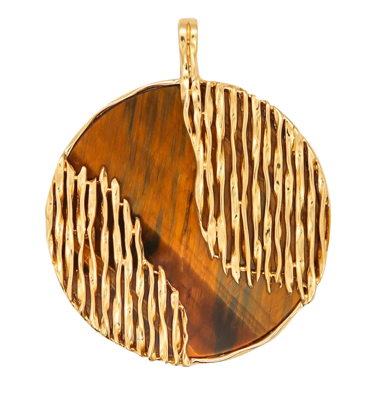 Kutchinsky London 1972 Retro Textured Pendant In 18Kt Gold With Tiger Eye Quartz