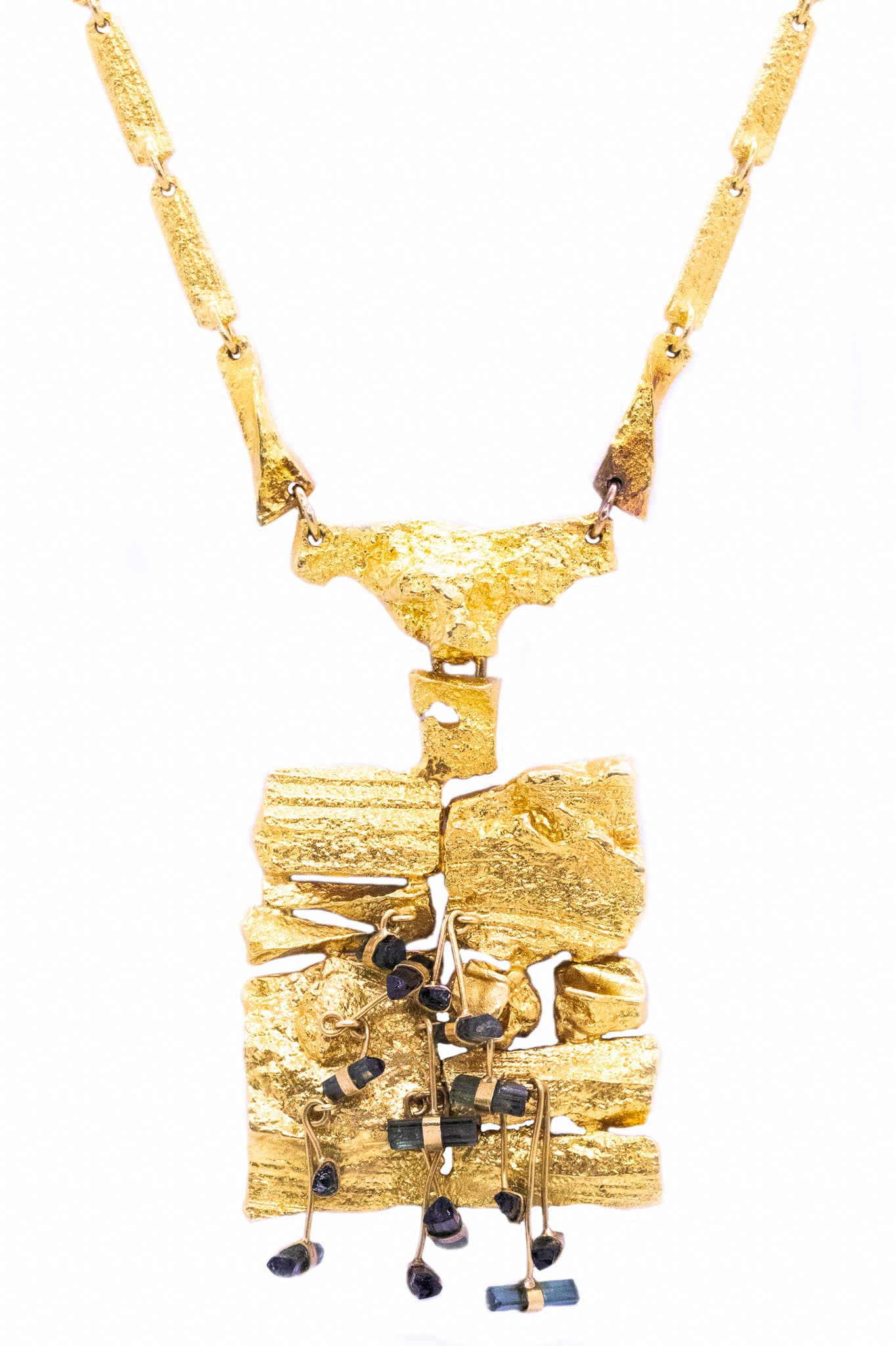 Bjorn Weckstrom 1967 Finland Rare Kukkiva Muuri Necklace In 18Kt Yellow Gold With Tourmaline