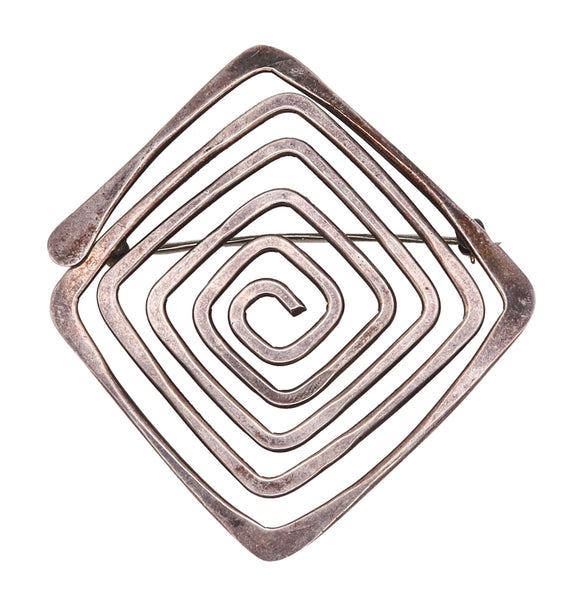 Ed Wiener 1960 New York Vintage Geometric Brooch In .925 Sterling Silver