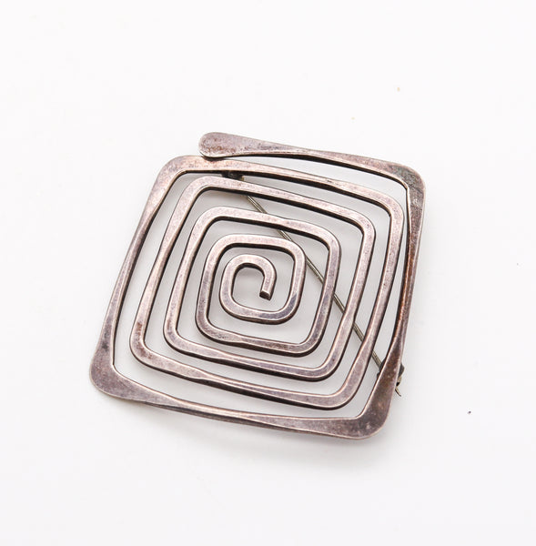 Ed Wiener 1960 New York Vintage Geometric Brooch In .925 Sterling Silver