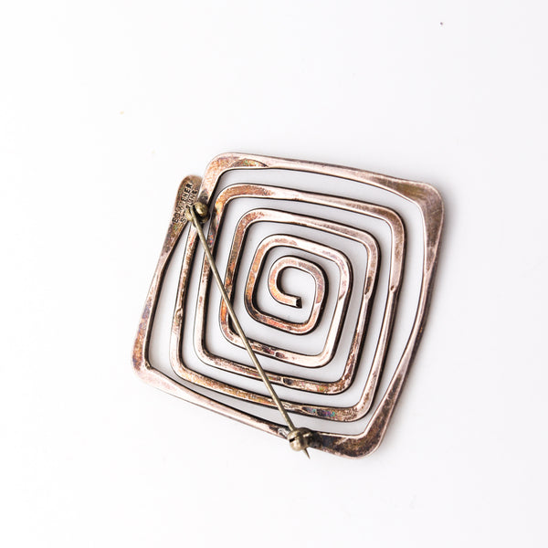 Ed Wiener 1960 New York Vintage Geometric Brooch In .925 Sterling Silver