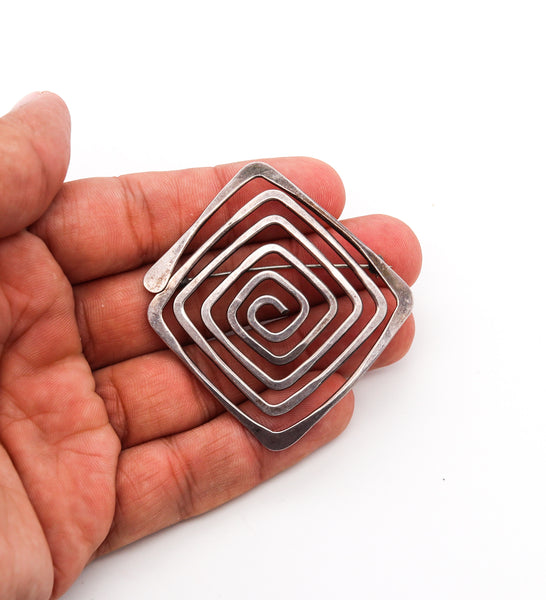 Ed Wiener 1960 New York Vintage Geometric Brooch In .925 Sterling Silver