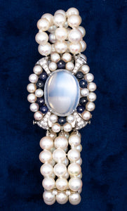Raymond C. Yard 1940 Art Deco Platinum Bracelet With 21.58 Ctw In Gems And Moonstone