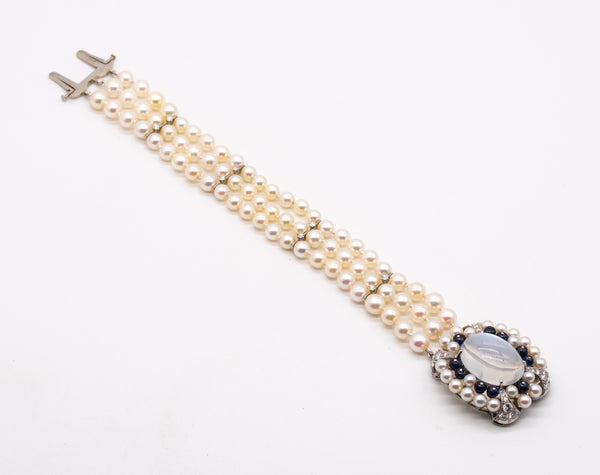 Raymond C. Yard 1940 Art Deco Platinum Bracelet With 21.58 Ctw In Gems And Moonstone