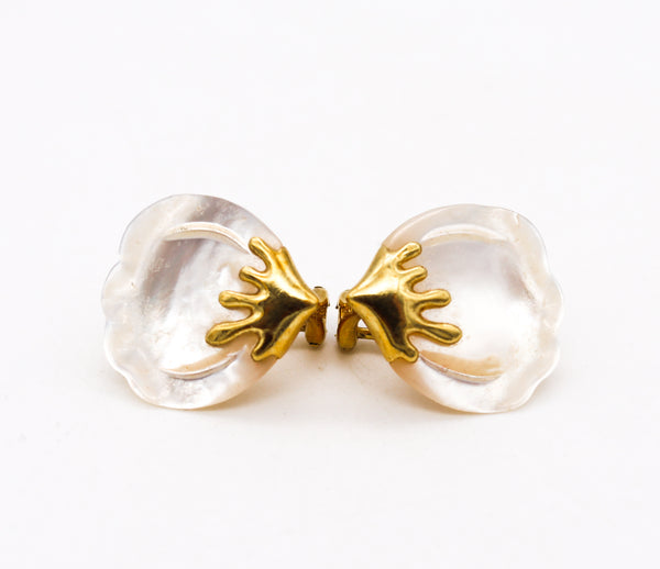 Tiffany Co. By Angela Cummings Petals Earrings In 18Kt Yellow Gold With White Nacre