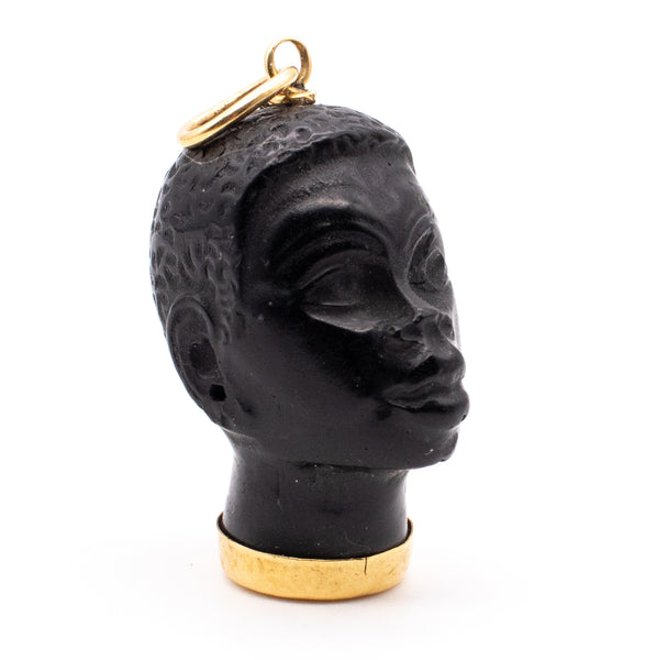 CORLETTO BLACKAMOOR 18 KT GOLD CARVED EBONY HEAD  OF A NUBIAN PRINCE