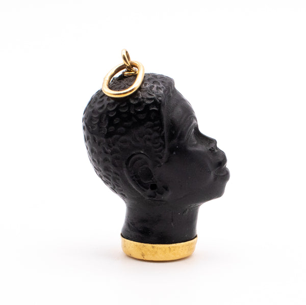CORLETTO BLACKAMOOR 18 KT GOLD CARVED EBONY HEAD  OF A NUBIAN PRINCE
