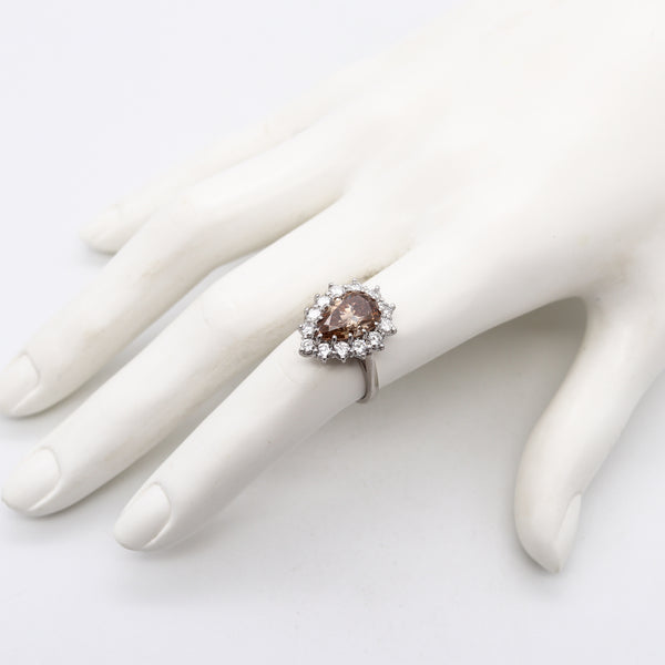 *Modern Halo Cocktail Ring in Platinum with 4.31 Cts in Fancy Diamonds