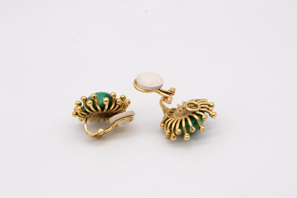 Stuart Devlin 1973 London Sculptural Modernist Earrings In 18Kt Yellow Gold With Malachite