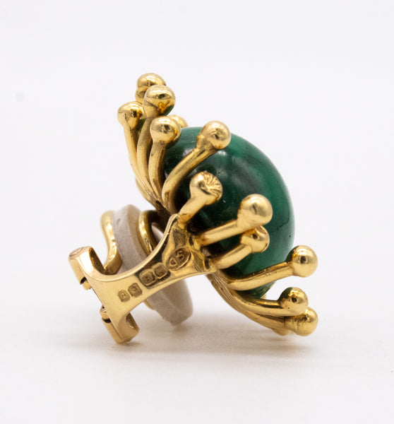 Stuart Devlin 1973 London Sculptural Modernist Earrings In 18Kt Yellow Gold With Malachite