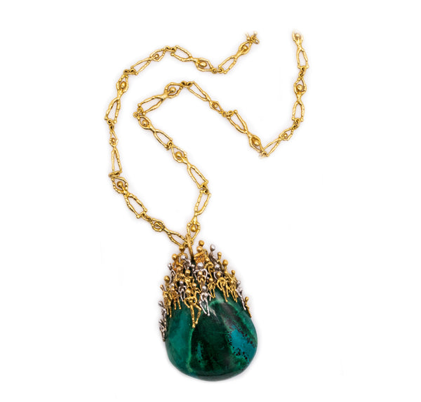 STUART DEVLIN 1973 LONDON RARE "PEOPLES" NECKLACE  IN 18 KT GOLD WITH AZUR-MALACHITE