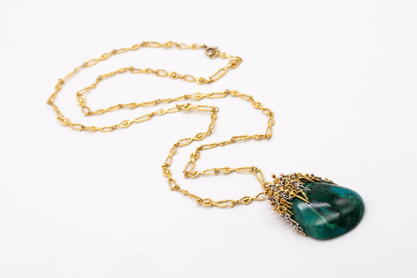 STUART DEVLIN 1973 LONDON RARE "PEOPLES" NECKLACE  IN 18 KT GOLD WITH AZUR-MALACHITE