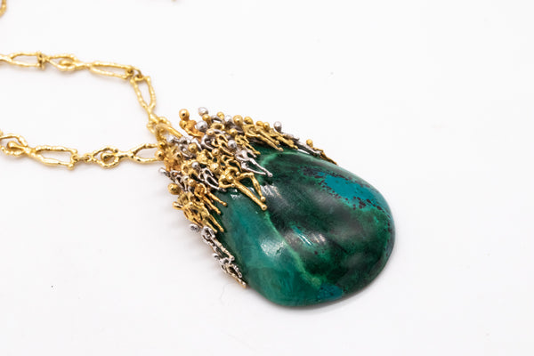 STUART DEVLIN 1973 LONDON RARE "PEOPLES" NECKLACE  IN 18 KT GOLD WITH AZUR-MALACHITE