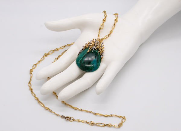 STUART DEVLIN 1973 LONDON RARE "PEOPLES" NECKLACE  IN 18 KT GOLD WITH AZUR-MALACHITE