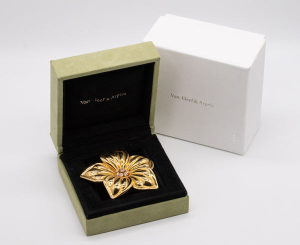 Van Cleef And Arpels 18Kt Yellow Gold Rose De Noel Brooch With VVS Diamonds