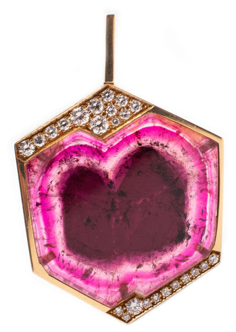 KURT AEPLI FOR TRUDEL OF ZURICH 18 KT GOLD PENDANT WITH DIAMONDS AND TOURMALINE