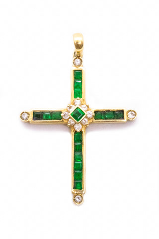 CROSS IN 18 KT GOLD WITH 1.52 CT EMERALDS AND DIAMONDS