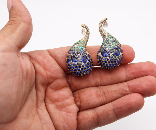 -Michele Della Valle Free Form Earrings In 18Kt With 26.24 Ctw In Paraiba Tourmalines Sapphires And Diamonds