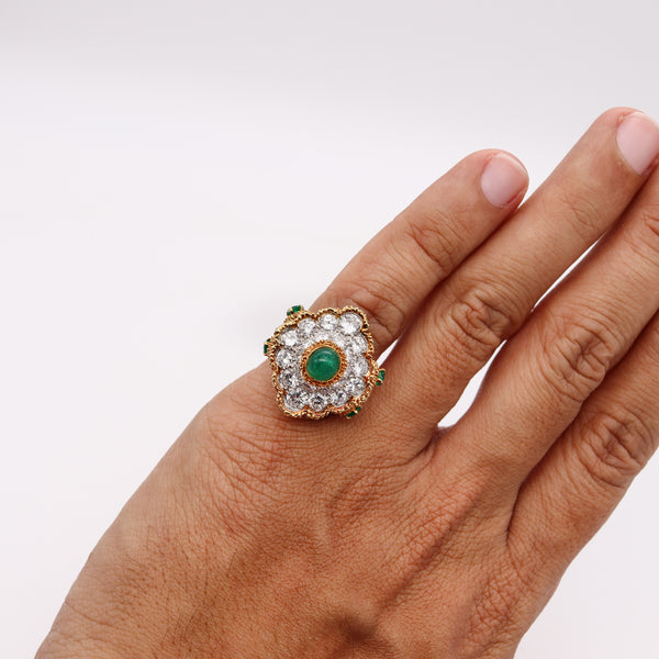 *Van Cleef & Arpels 1960 Paris Alhambra Cocktail Ring in 18Kt Platinum with 9.12 Cts in Diamonds & Emeralds