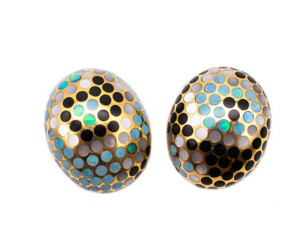 Angela Cummings Studios Dots Clips Earrings In 18Kt Yellow Gold With Black Jade And Opals